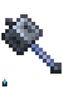 A pixelated gray mace with a blue handle angled diagonally.