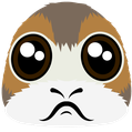 Porg with a grumpy expression and large eyes.