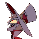 Lucifer Morningstar from Hazbin Hotel wearing a top hat with a smug, side-profile grin.