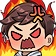 Boy with a furious expression, red eyes, and a popping vein, surrounded by intense flames.