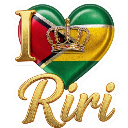 Heart shaped Barbados flag with a gold crown and the text I love Riri in gold script.