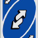 Uno reverse playing cards in blue, purple, orange, and green colors.