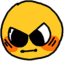 A yellow circular face with sharp, angry eyes and bright orange blush marks on its cheeks.