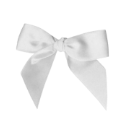 A stylized white ribbon bow centered on a plain background.