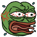 Pepe the frog with bloodshot eyes screaming with an intense, angry expression.
