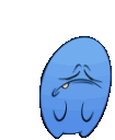A blue blob character with a sad expression and slumped posture, animated in a gentle swaying motion.