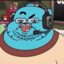 Gumball Watterson wearing a headset with a smug, stereotypical gamer expression.