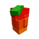 Mango fruit rendered in a blocky, low-poly pixel art style with a green leaf on top.