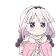 Anime girl with long light hair and purple eyes looking confused with a blank expression.