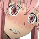 Anime girl with wide, dilated pupils and a bright pink blush looking visibly panicked.