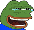 Pepe the Frog with a wide, laughing mouth and tears streaming from his eyes.