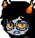 Vriska Serket with a smug, condescending sneer and orange eyes.