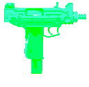 A neon green pixel art submachine gun facing right.