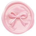 Pink wax seal stamped with a bow design.