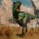 Pycnonemosaurus dinosaur roaring with its mouth wide open in a rocky landscape.