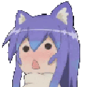 Tsumiki Miniwa with cat ears and purple hair blushing intensely with a flustered expression.