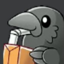 A gray crow holding a juice box and sipping through a straw.