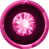 A glowing, faceted pink gemstone centered inside a circular pink frame.