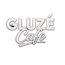 Logo text reading Gluzé Cafe in a stylized white font on a black background.