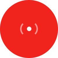 Live signal icon featuring a central dot with radiating white arcs inside a red circle.