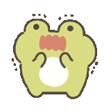 Four identical cartoon frogs with large, watery eyes and pink cheeks looking sad.