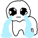 TBH creature crying with large streams of blue tears running down its face.