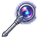 A silver magical wand with a glowing blue and purple swirling galaxy orb at the tip.