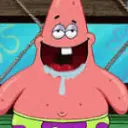 Patrick Star with a vacant, drooling expression and a wide, toothy grin.