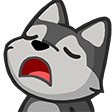 A cartoon wolf with gray fur and closed eyes looking exhausted or bored with its mouth open.