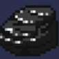Coal ore depicted in a simple pixel art style with black and gray shading.