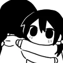 Character giving a tight, affectionate hug in a simple black and white line art style.