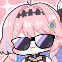 Anime girl with pink hair wearing dark sunglasses and a smug expression.