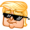 Donald Trump wearing pixelated black sunglasses with a smug expression.