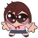 Chibi girl with massive eyes filled with white hearts looking adoringly.