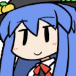 Tenshi Hinanawi from Touhou Project rocking side to side with a happy expression.