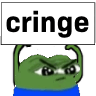 Pepe the Frog looking annoyed with a sign above his head that says cringe.