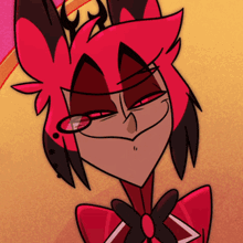 Alastor from Hazbin Hotel with a smug, knowing smirk on his face.