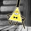 Bill Cipher looking unimpressed with a flat expression.