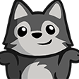 A cute gray wolf character shrugging with a neutral, slightly confused expression.
