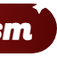 Text reading sm in bold white font on a dark red background.