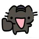 A small black cat with a wide smile giving a thumbs up gesture.
