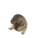 Greg the alligator sits with a blank, judgmental expression against a dark background.