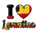 Heart shaped flag with the text I Love Levantina underneath in stylized font.