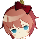 Sayori from Doki Doki Literature Club with a noose around her neck in a chibi anime style.