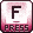 A pixel art keyboard key labeled with the letter F and the word PRESS below it.