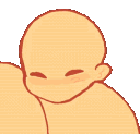 A stylized character head with closed eyes nuzzling affectionately against a surface.