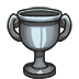 Silver trophy cup standing upright against a dark background.