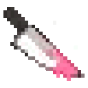 A pixelated knife with a pink dripping blade angled diagonally.