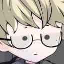 Anime character with blonde hair and glasses looking blankly with an unimpressed expression.