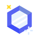 A blue hexagonal Discord server boost badge featuring a small yellow star in the corner.